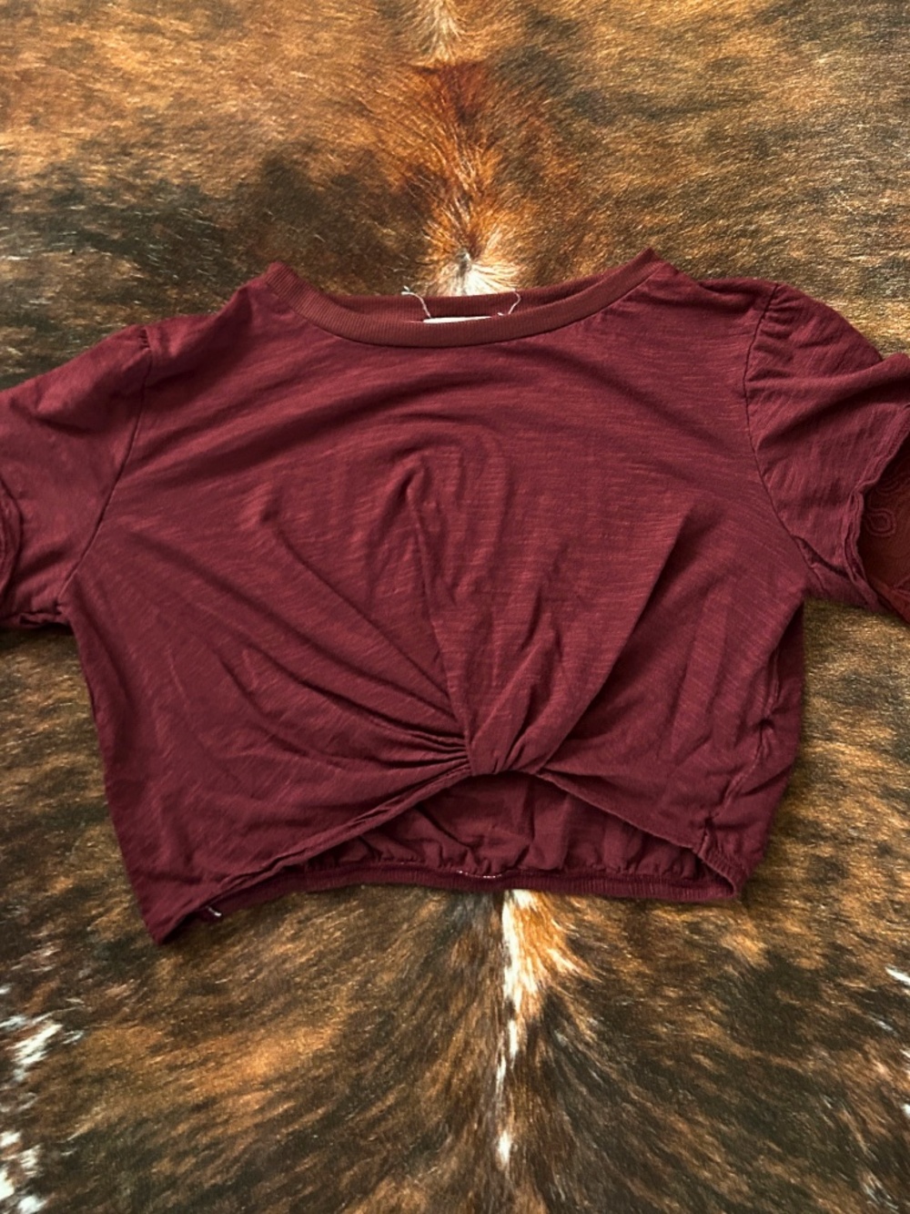 Jolt Burgundy Twist-Front Crop Top